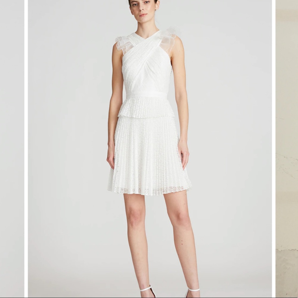 Theia Couture White Pleated Cocktail Dress. New with tags! Wedding, Bride,